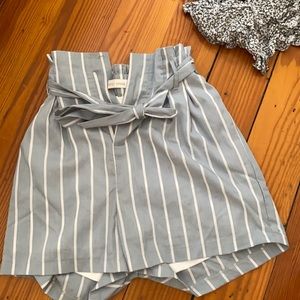 Bishop + Young tie front blue striped shorts